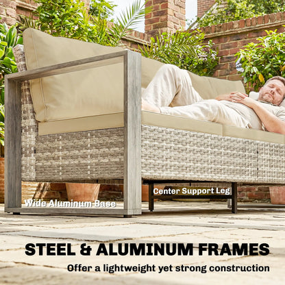 3-Seater Outdoor Couch, PE Wicker Patio Sofa, Khaki Patio Furniture Sets at Gallery Canada