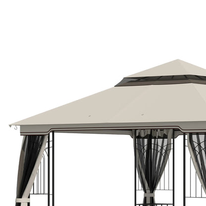 10'x10' Soft-Top Gazebo, Double Tier Roof, Mesh Curtains, Beige Gazebos at Gallery Canada