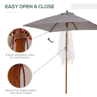 6.6 x 5ft Fir Wooden Patio Umbrella, Tilt Mechanism, 6 Ribs, Grey Sun Umbrellas at Gallery Canada