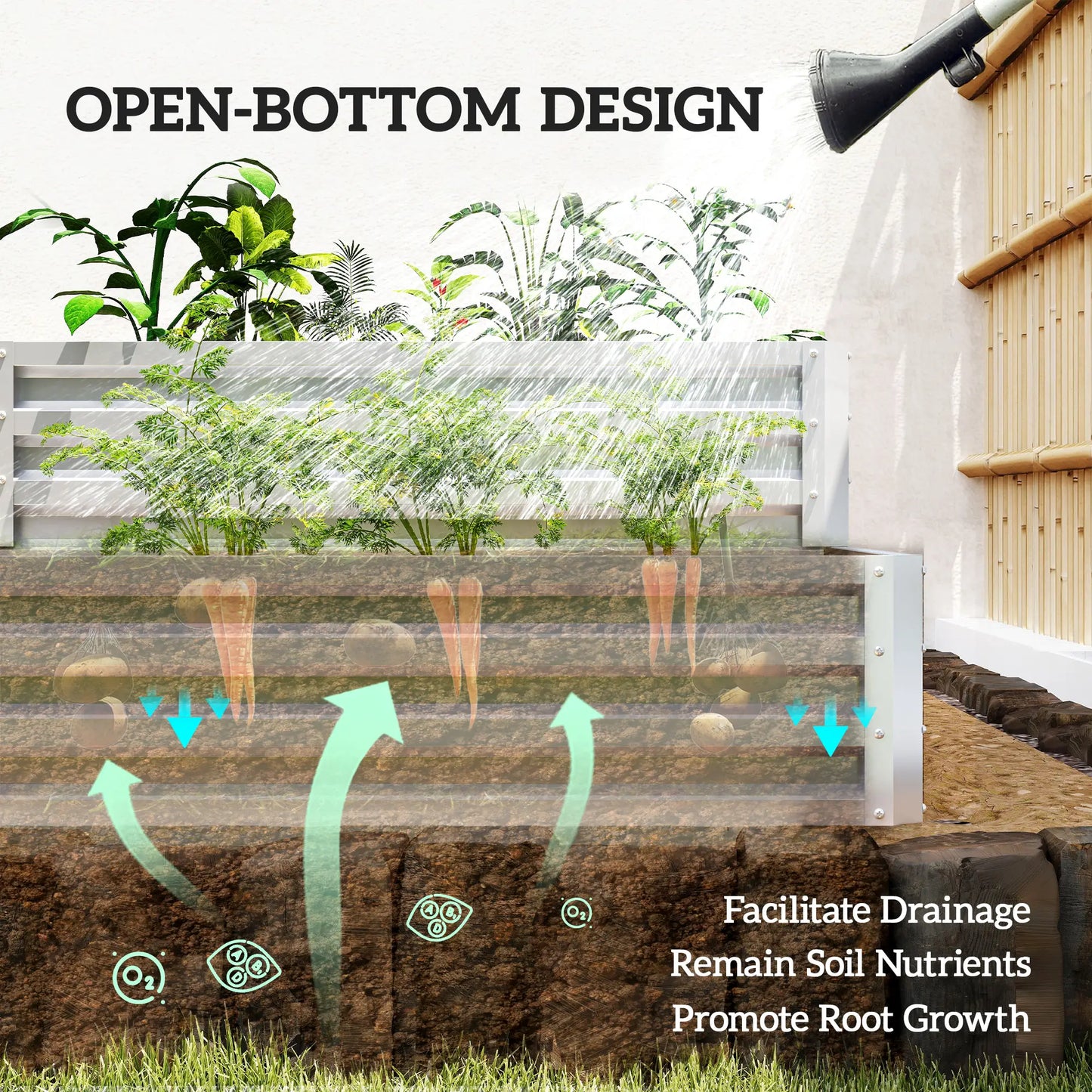 2 Tier Galvanized Raised Garden Bed, Steel Planter Box, 47" x 40" x 23", Silver Galvanized Planter Boxes at Gallery Canada