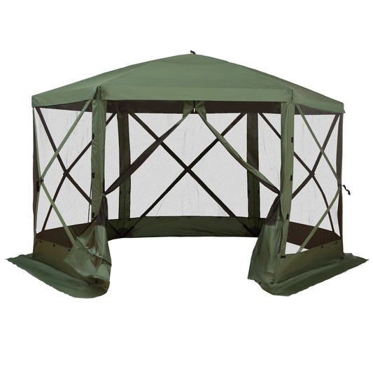 12' x 12' Hexagon Pop Up Screen Tent, Camping Shelter, Green Pop Up Canopies Green at Gallery Canada