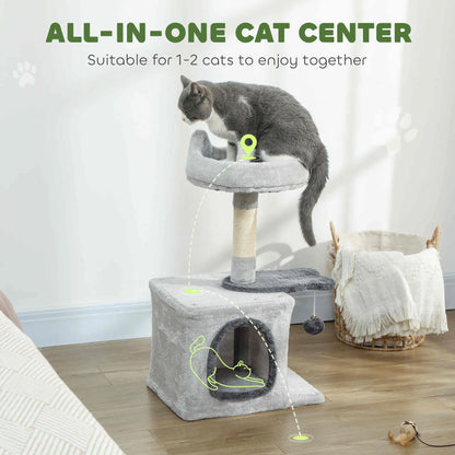 28" Cat Tree Tower with Plush Bed, Condo, Sisal Post, Perch, Ball, Light Grey Cat Posts at Gallery Canada