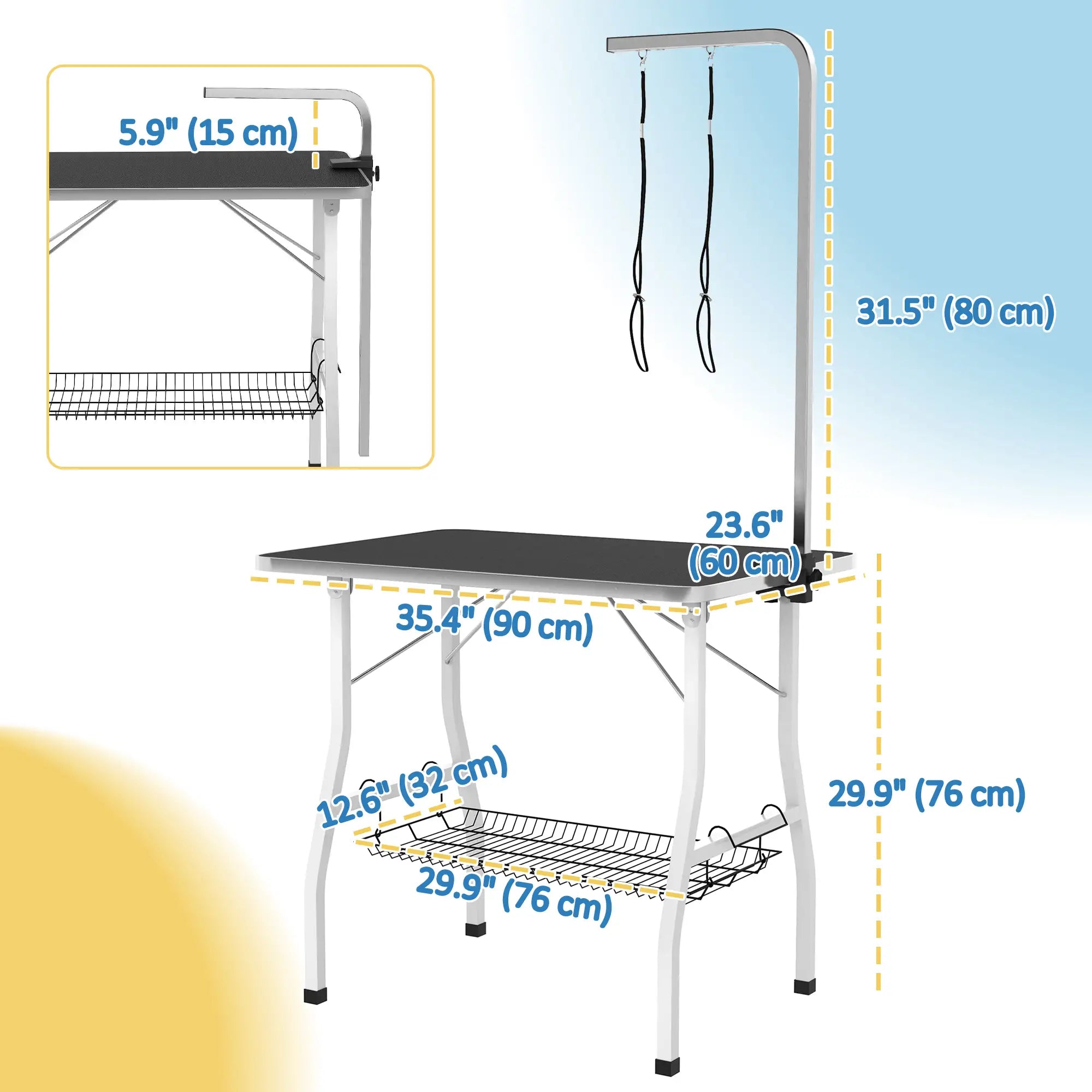 Dog Grooming Table, Adjustable Arm, Mesh Tray, 35