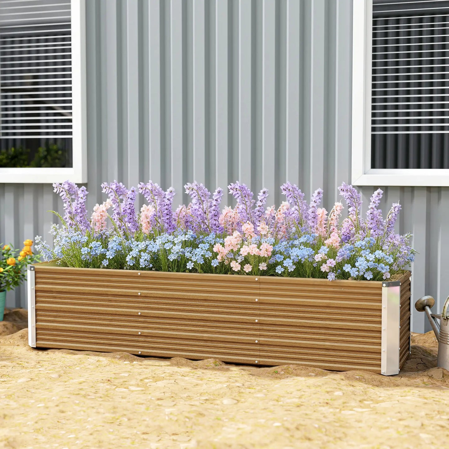 6' x 1.5' x 1.3' Galvanized Raised Garden Bed, Elevated Metal Planter Box, Brown Wood Effect, Brown Galvanized Planter Boxes at Gallery Canada