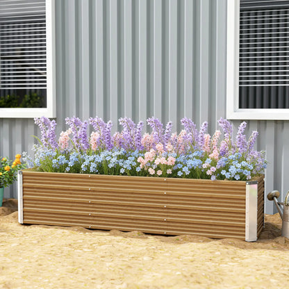 6' x 1.5' x 1.3' Galvanized Raised Garden Bed, Elevated Metal Planter Box, Brown Wood Effect, Brown Galvanized Planter Boxes at Gallery Canada