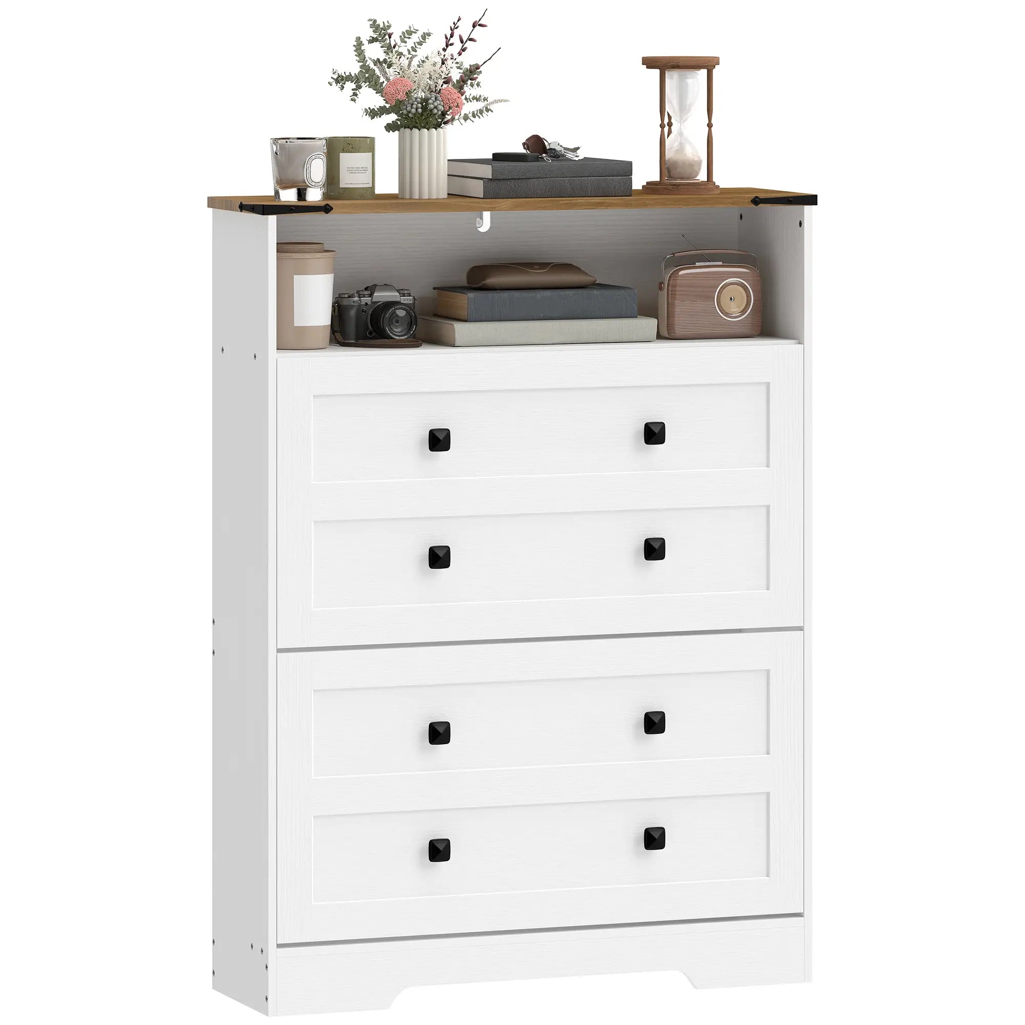 Shoe Cabinet, 2 Flip Drawers, Narrow Storage, White Shoe Storage Cabinets & Racks White, Brown at Gallery Canada