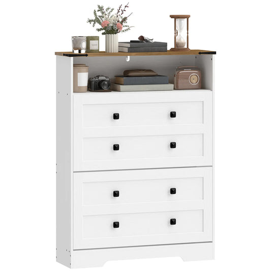 Shoe Cabinet, 2 Flip Drawers, Narrow Storage, White Shoe Storage Cabinets & Racks White, Brown at Gallery Canada