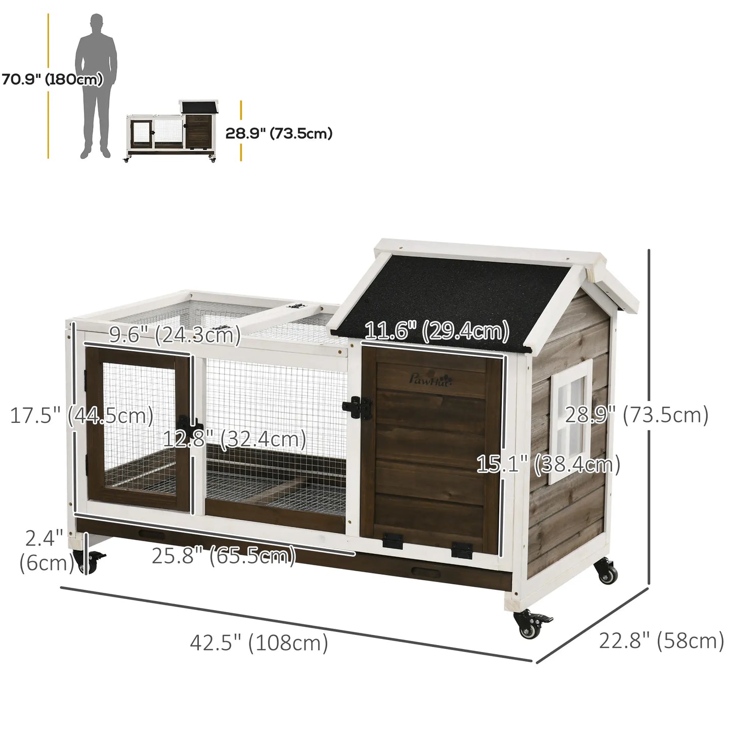 Rabbit Cage with Wheels, Ramp, Run, Tray, Indoor Outdoor Rabbit Hutch at Gallery Canada