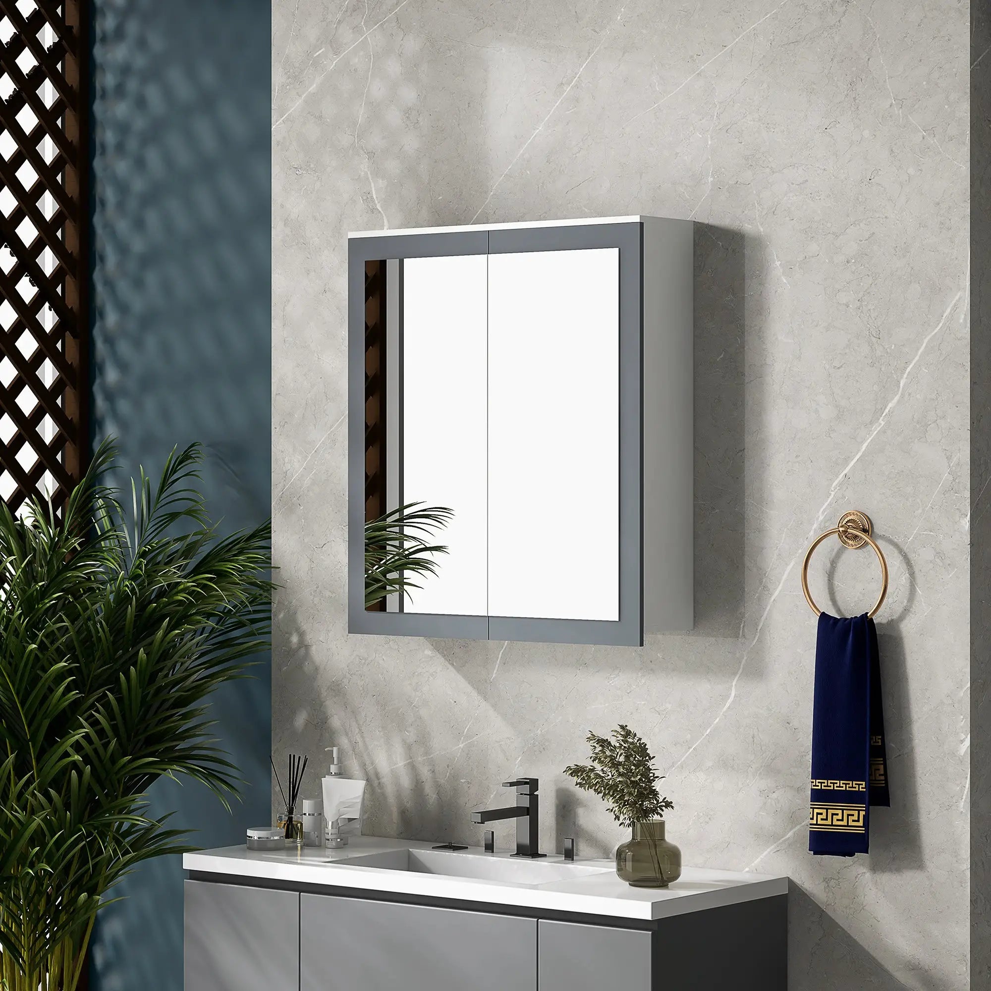 Wall Mounted Bathroom Mirror Cabinet, Double Doors, Adjustable Shelves, White Mirror Medicine Cabinets at Gallery Canada