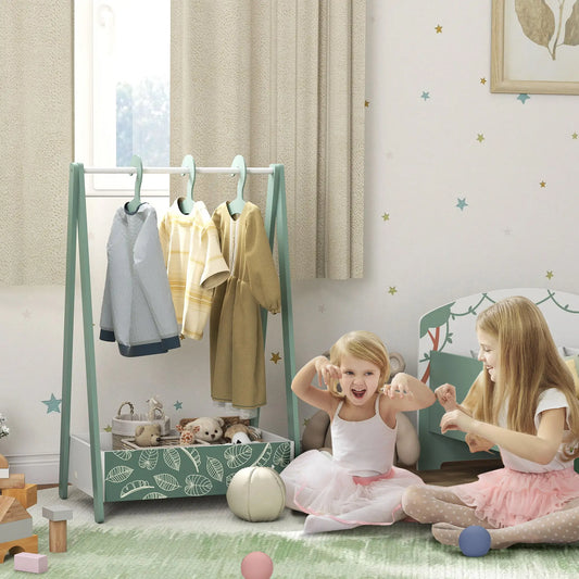 Kids Clothing Rack with Storage Shelf, Hangers, Green Kids Bedroom Furniture Green at Gallery Canada