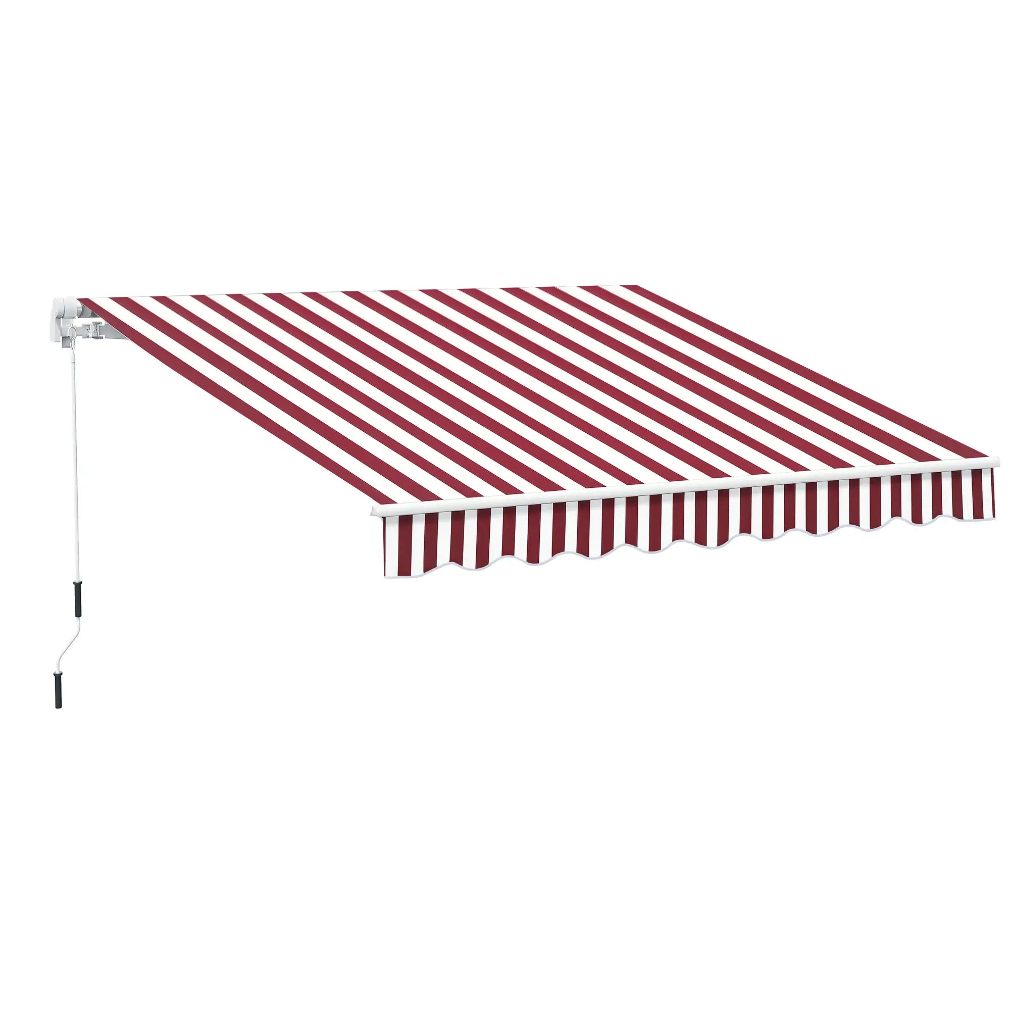 10' x 8' Manual Retractable Awning, Sun Shade Canopy, Aluminum Frame, UV Protection, White Stripe, Wine Red Patio Awnings at Gallery Canada