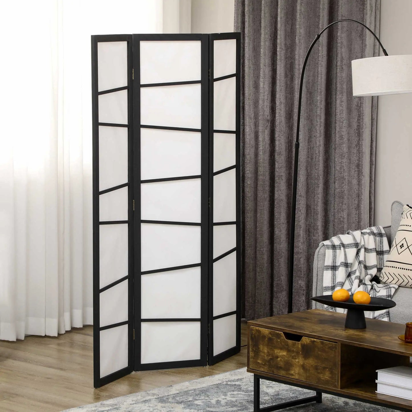 5.6ft Folding Room Divider, 3 Panel Wood Frame, White Room Dividers at Gallery Canada