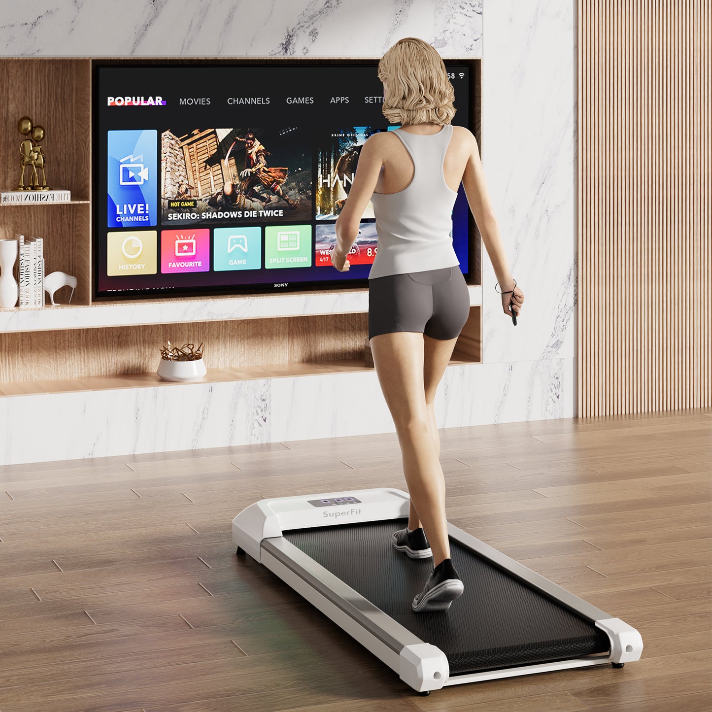 2.25 HP Walking Pad with LED Display and Remote Control, White Treadmills at Gallery Canada