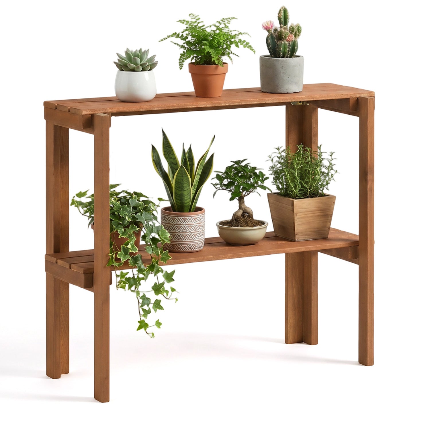 2/3-Tier Folding Wooden Storage Shelves for Entryway and Garden-2-Tier Plant Stands Natural at Gallery Canada