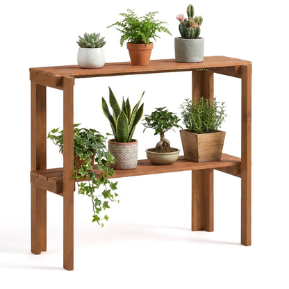 2/3-Tier Folding Wooden Storage Shelves for Entryway and Garden-2-Tier Plant Stands Natural at Gallery Canada