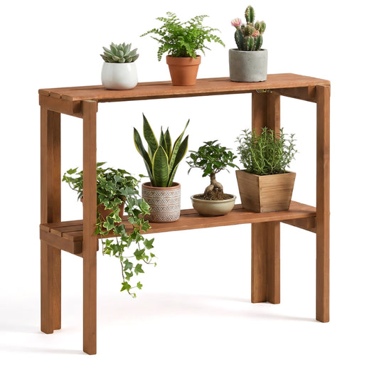 2/3-Tier Folding Wooden Storage Shelves for Entryway and Garden-2-Tier Plant Stands Natural at Gallery Canada