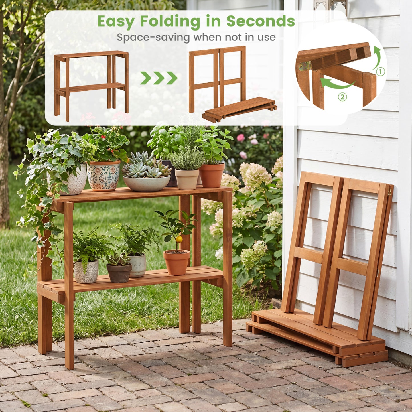2/3-Tier Folding Wooden Storage Shelves for Entryway and Garden-2-Tier Plant Stands at Gallery Canada