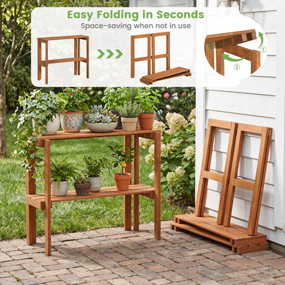2/3-Tier Folding Wooden Storage Shelves for Entryway and Garden-2-Tier Plant Stands at Gallery Canada