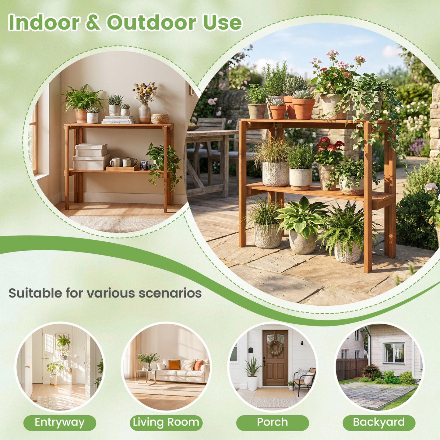 2/3-Tier Folding Wooden Storage Shelves for Entryway and Garden-2-Tier Plant Stands at Gallery Canada