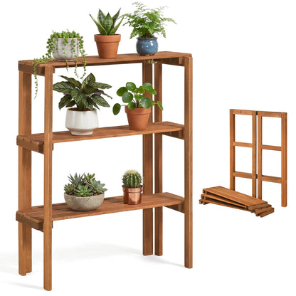2/3-Tier Folding Wooden Storage Shelves for Entryway and Garden-3-Tier Plant Stands at Gallery Canada