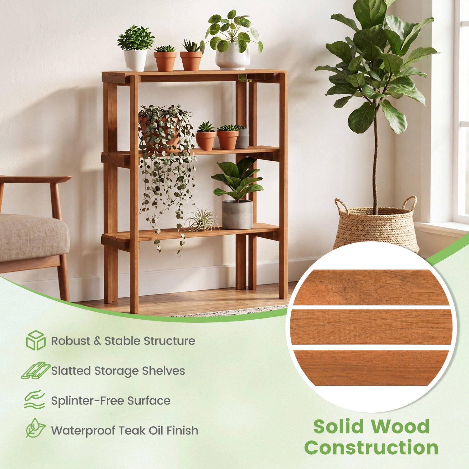 2/3-Tier Folding Wooden Storage Shelves for Entryway and Garden-3-Tier Plant Stands at Gallery Canada