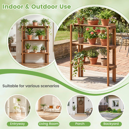2/3-Tier Folding Wooden Storage Shelves for Entryway and Garden-3-Tier Plant Stands at Gallery Canada