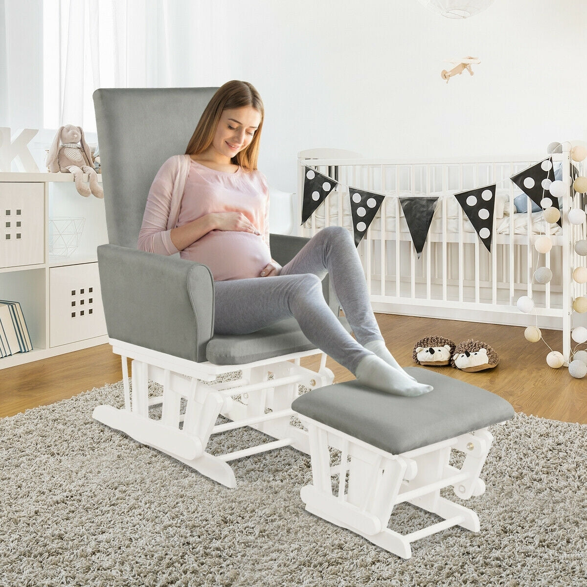 Baby Nursery Relax Rocker Rocking Chair Glider & Ottoman Set, Gray Recliners at Gallery Canada
