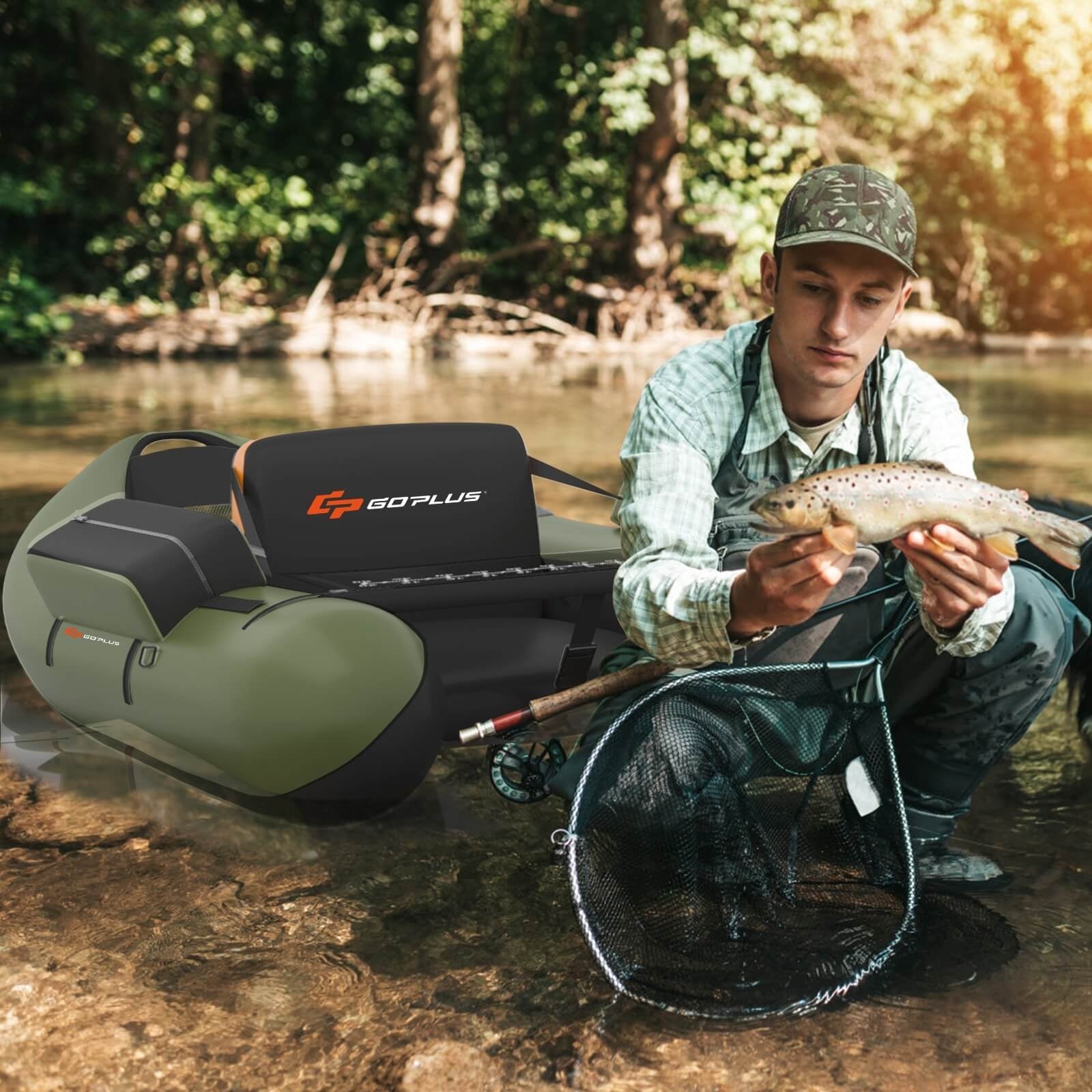 Inflatable Fishing Float Tube with Pump Storage Pockets and Fish Ruler, Green Surfing at Gallery Canada