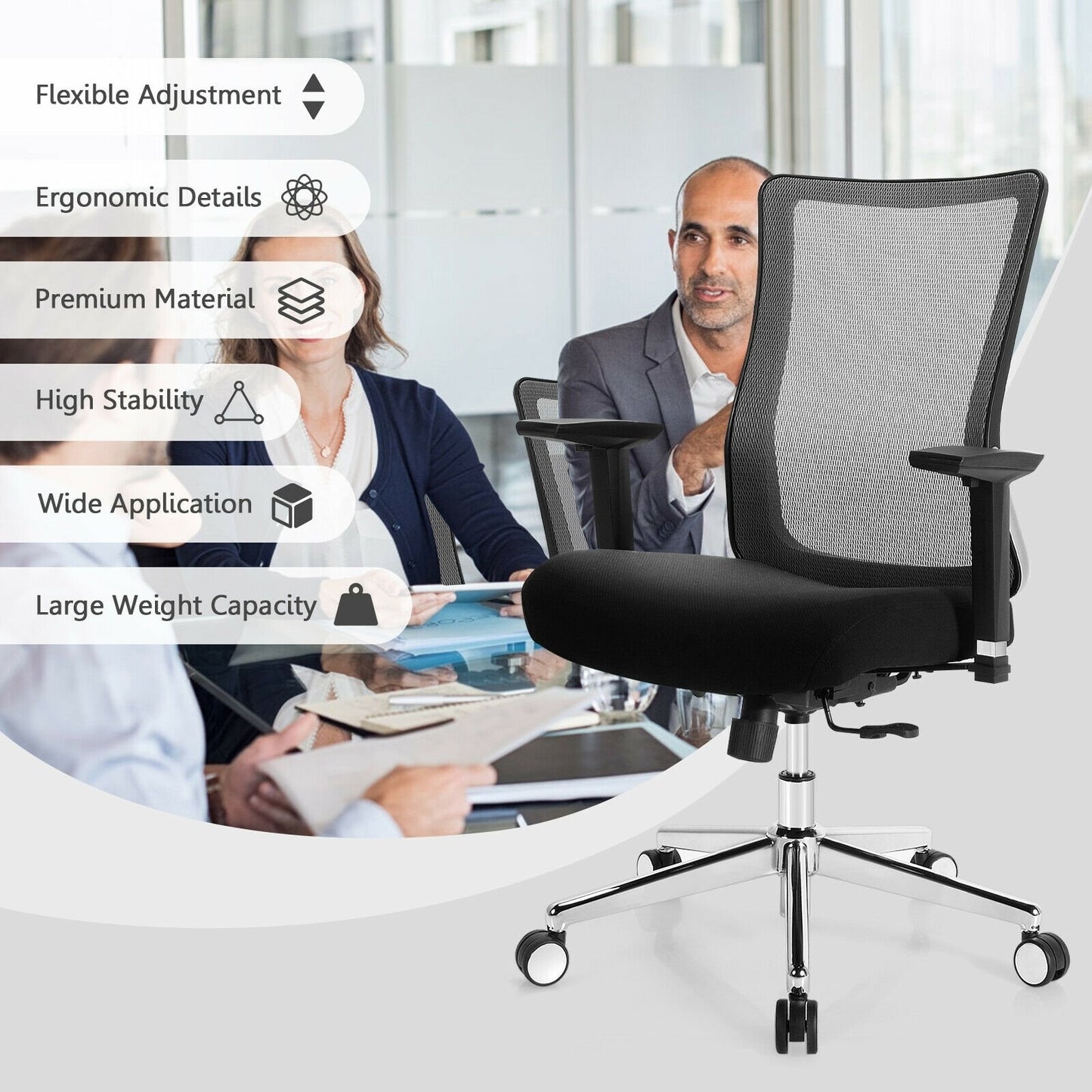 Ergonomic Mesh Office Chair Sliding Seat Height Adjustable with Armrest - Gallery Canada