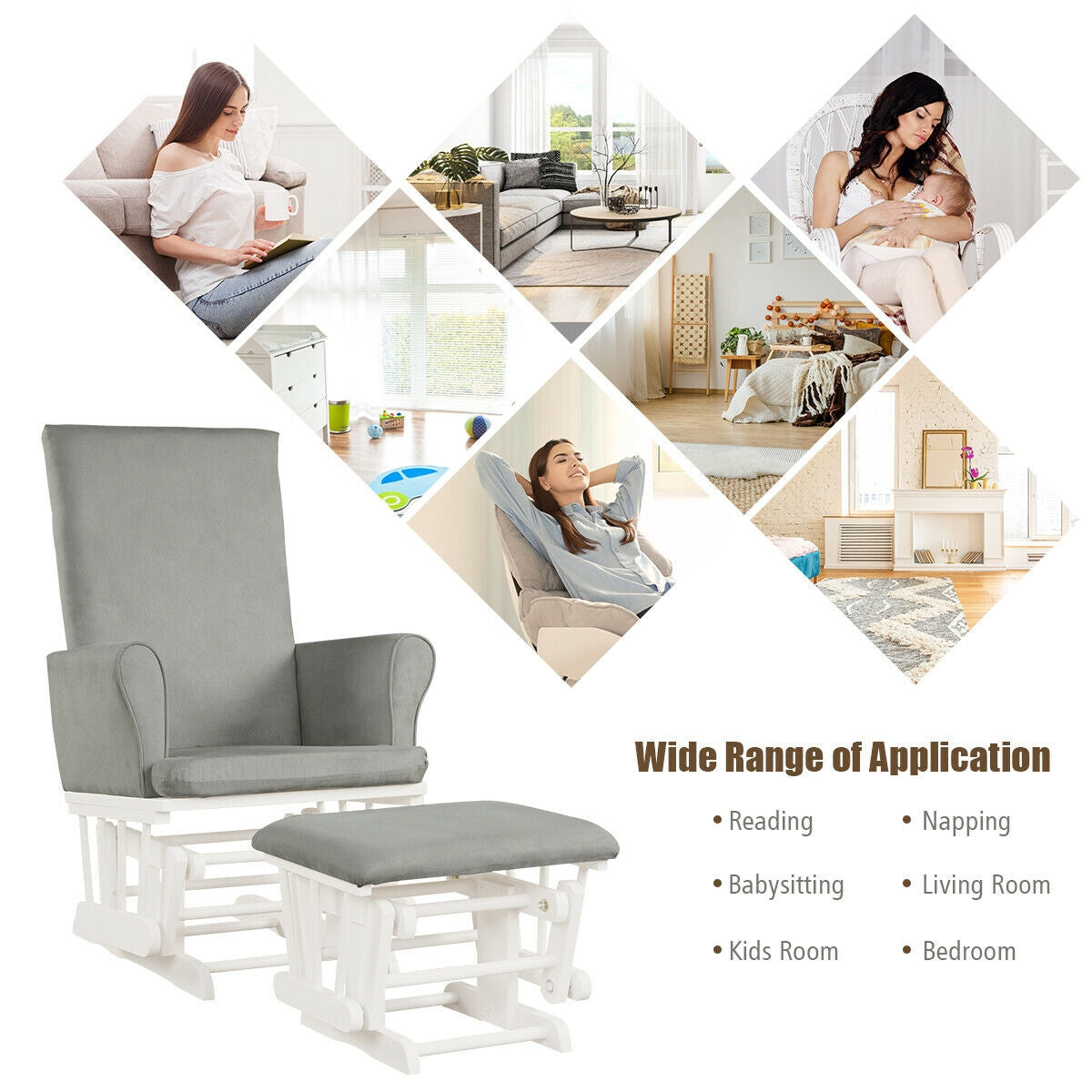 Baby Nursery Relax Rocker Rocking Chair Glider & Ottoman Set, Gray Recliners at Gallery Canada