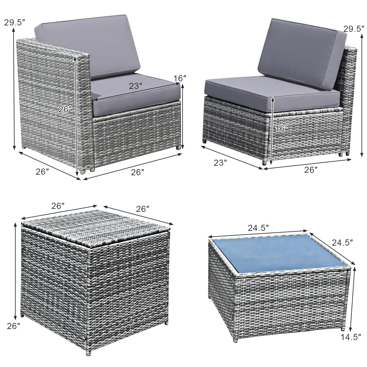 8 Pieces Wicker Rattan Dining Set, With Storage Table, Gray Outdoor Sectionals at Gallery Canada