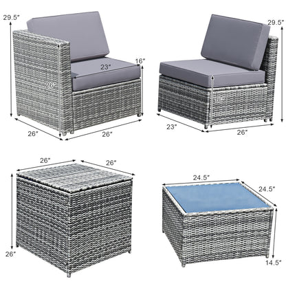 8 Pieces Wicker Rattan Dining Set, With Storage Table, Gray Outdoor Sectionals at Gallery Canada