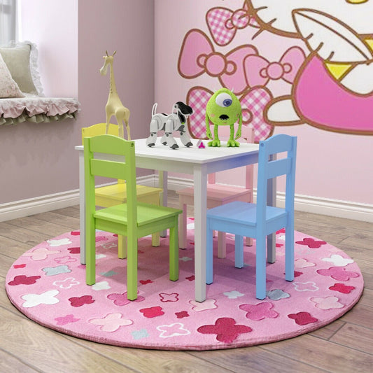 5 Pieces Kids Pine Wood Table Chair Set, Clear - Gallery Canada