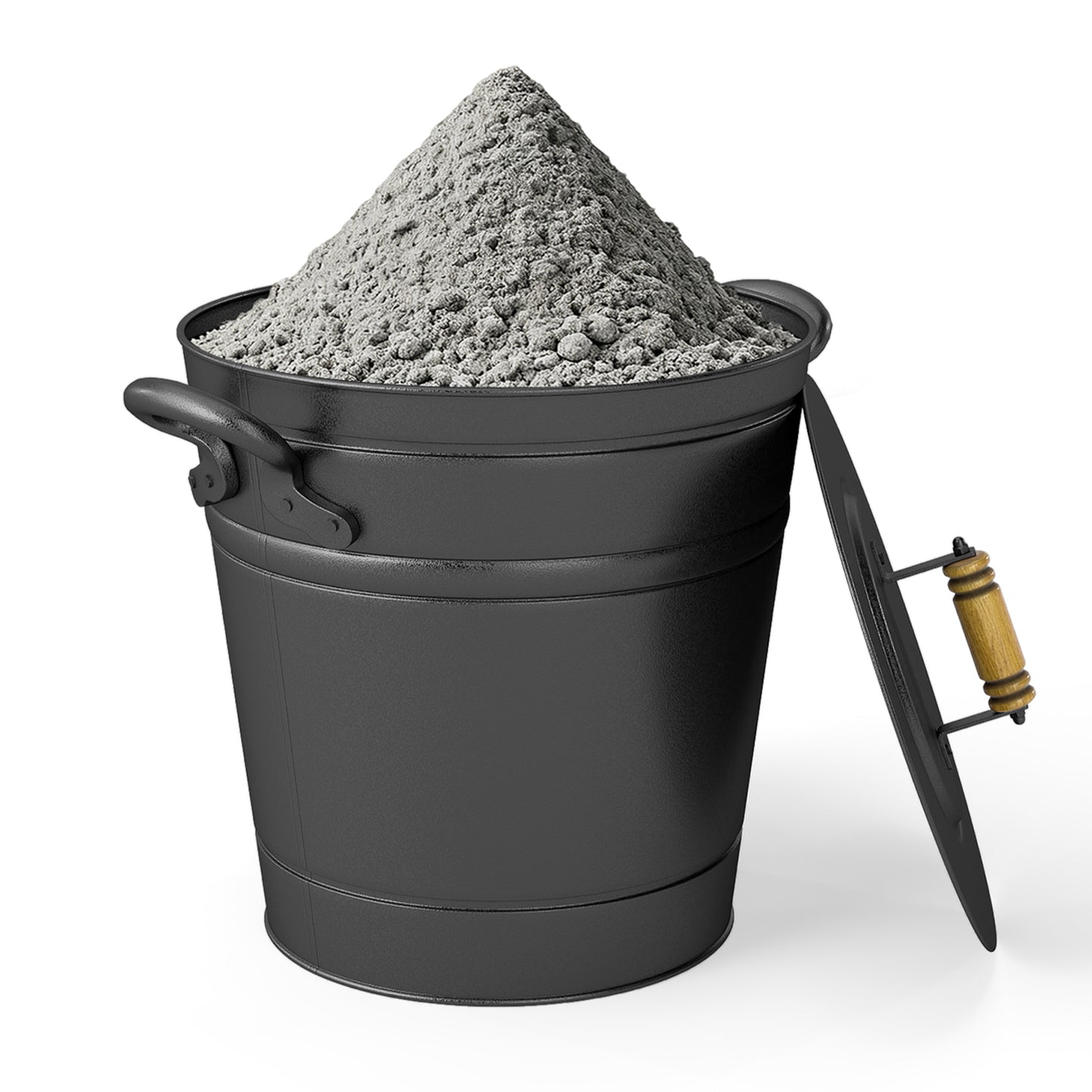 2.9 Gallon Metal Coal Ash Can with Wooden Lid and Side Grips for Fireplace Fire Pits