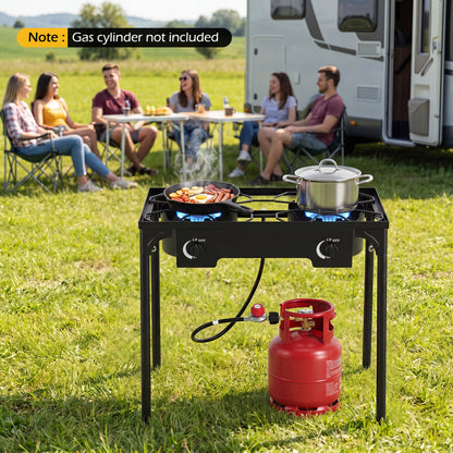 2 Burner Propane Stove, 160000 BTU, Adjustable Regulator & Hose, Black