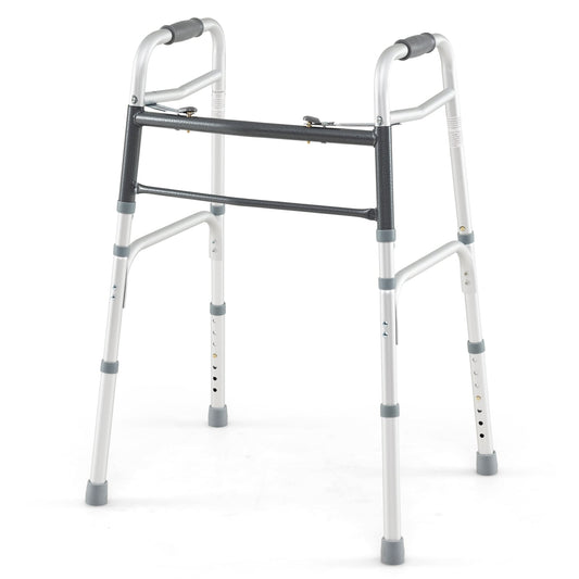 2-Button Folding Walker Lightweight with 7-Level Adjustable Height, Silver Walkers & Rollators Silver at Gallery Canada