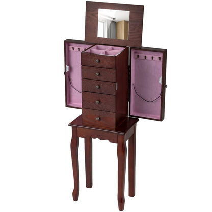 2 Colors Armoire Storage Standing Jewelry Cabinet with Mirror, Brown Jewelry Armoires at Gallery Canada