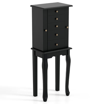 2 Colors Armoire Storage Standing Jewelry Cabinet with Mirror, Black Jewelry Armoires Black at Gallery Canada