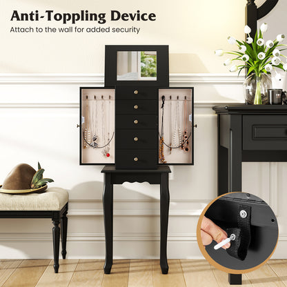 Armoire de rangement debout pour bijoux avec miroir, Noir