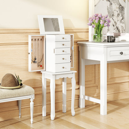 2 Colors Armoire Storage Standing Jewelry Cabinet with Mirror, White Jewelry Armoires at Gallery Canada