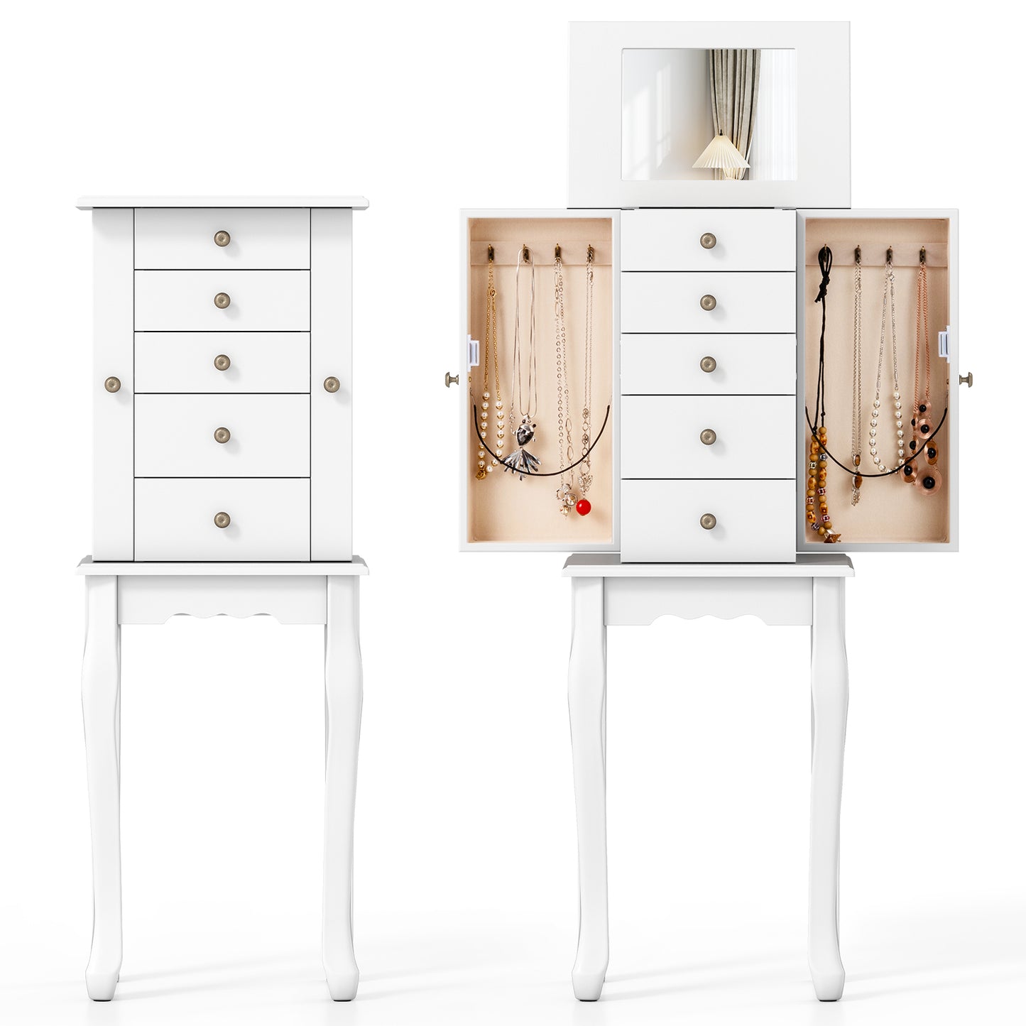 2 Colors Armoire Storage Standing Jewelry Cabinet with Mirror, White Jewelry Armoires at Gallery Canada