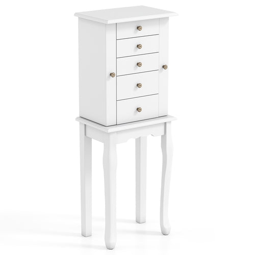 2 Colors Armoire Storage Standing Jewelry Cabinet with Mirror, White
