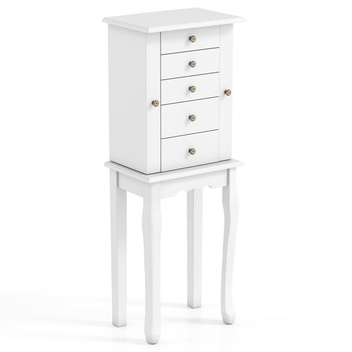 2 Colors Armoire Storage Standing Jewelry Cabinet with Mirror, White