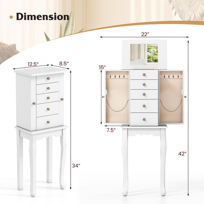 2 Colors Armoire Storage Standing Jewelry Cabinet with Mirror, White Jewelry Armoires at Gallery Canada