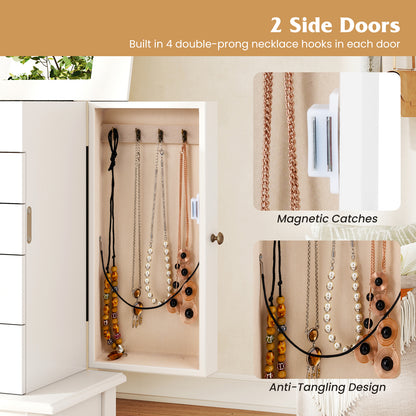 2 Colors Armoire Storage Standing Jewelry Cabinet with Mirror, White Jewelry Armoires at Gallery Canada