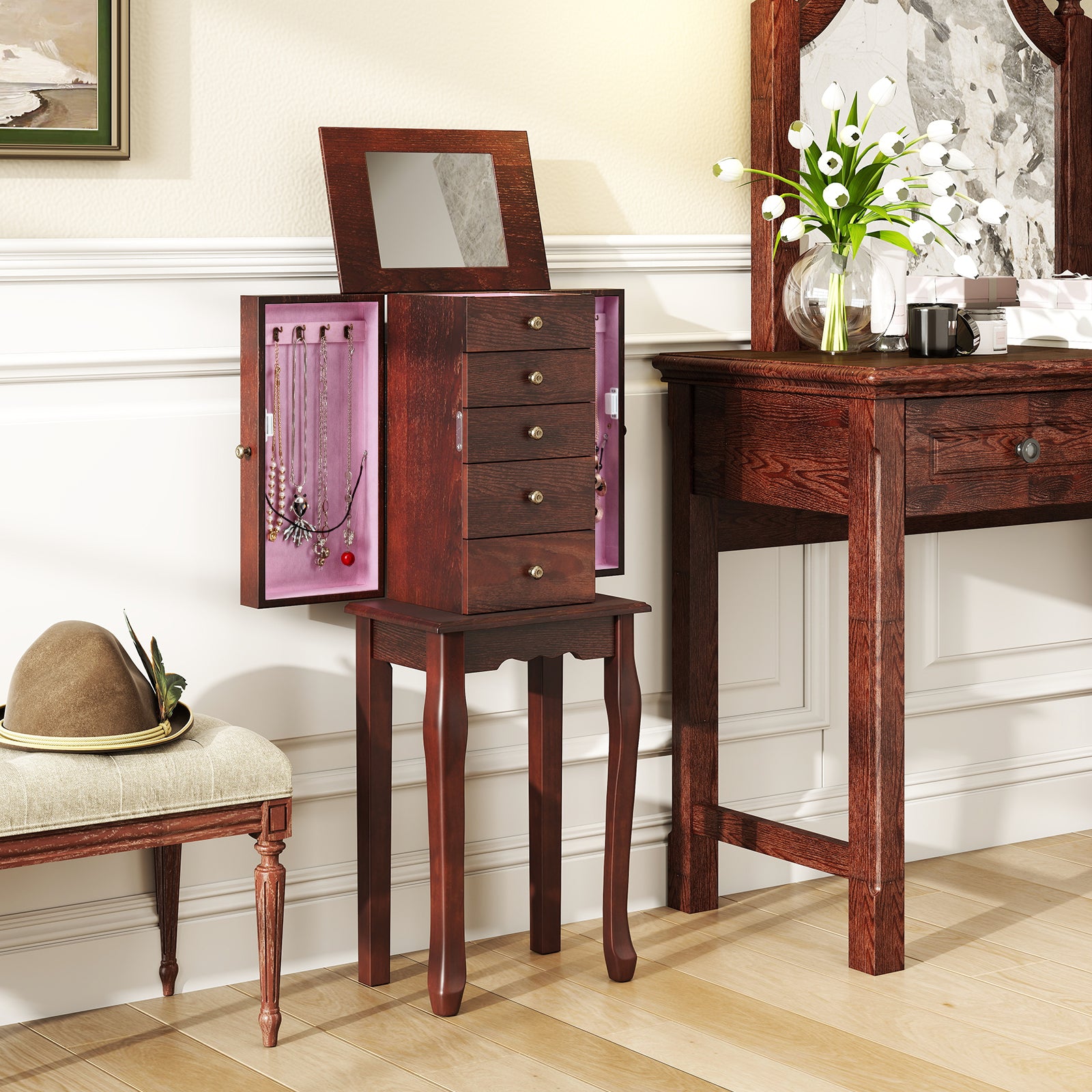 Armoire Storage Standing Jewelry Cabinet With Mirror, Brown Jewelry Armoires at Gallery Canada