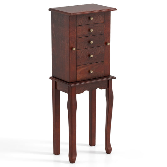 Armoire Storage Standing Jewelry Cabinet With Mirror, Brown