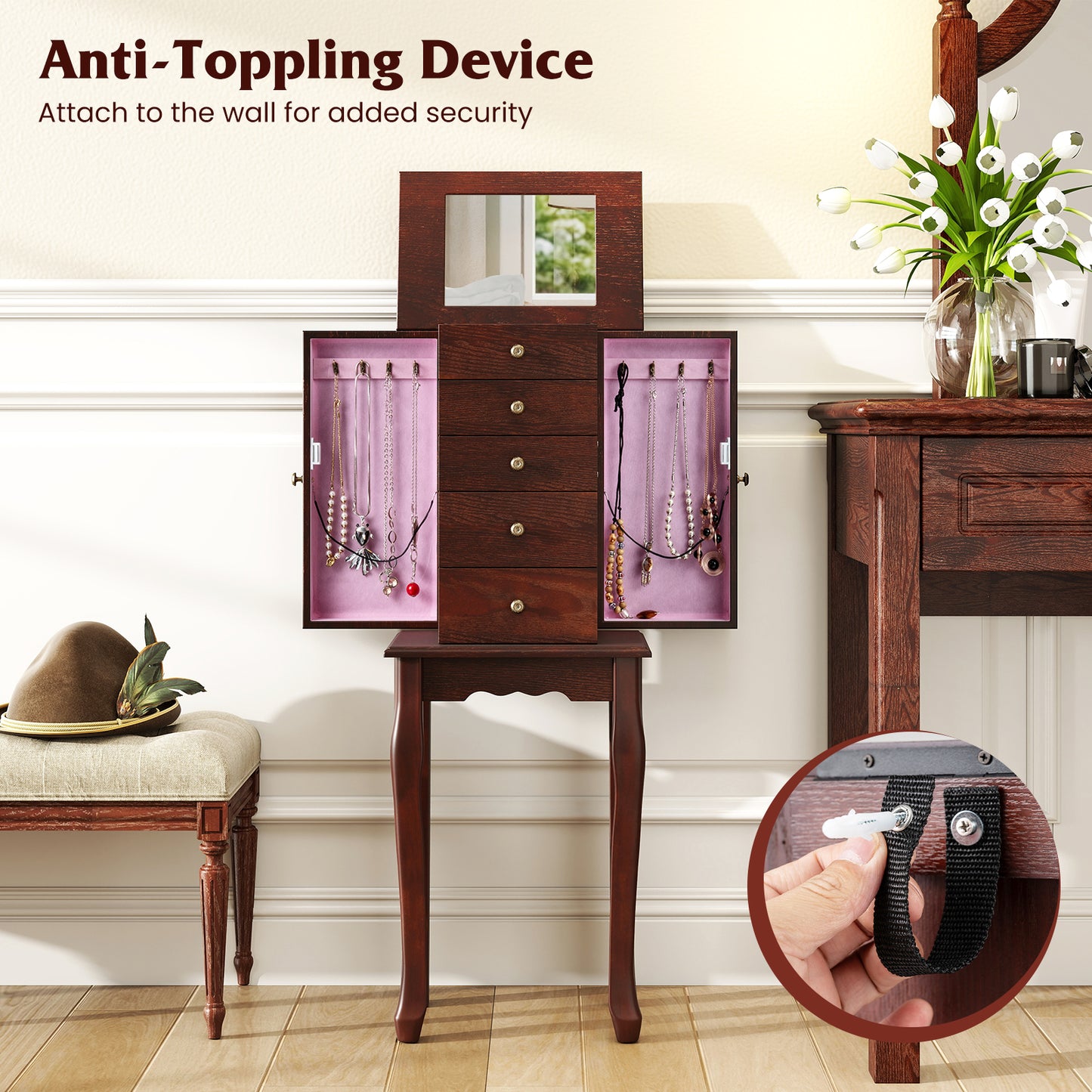 Armoire Storage Standing Jewelry Cabinet With Mirror, Brown Jewelry Armoires at Gallery Canada