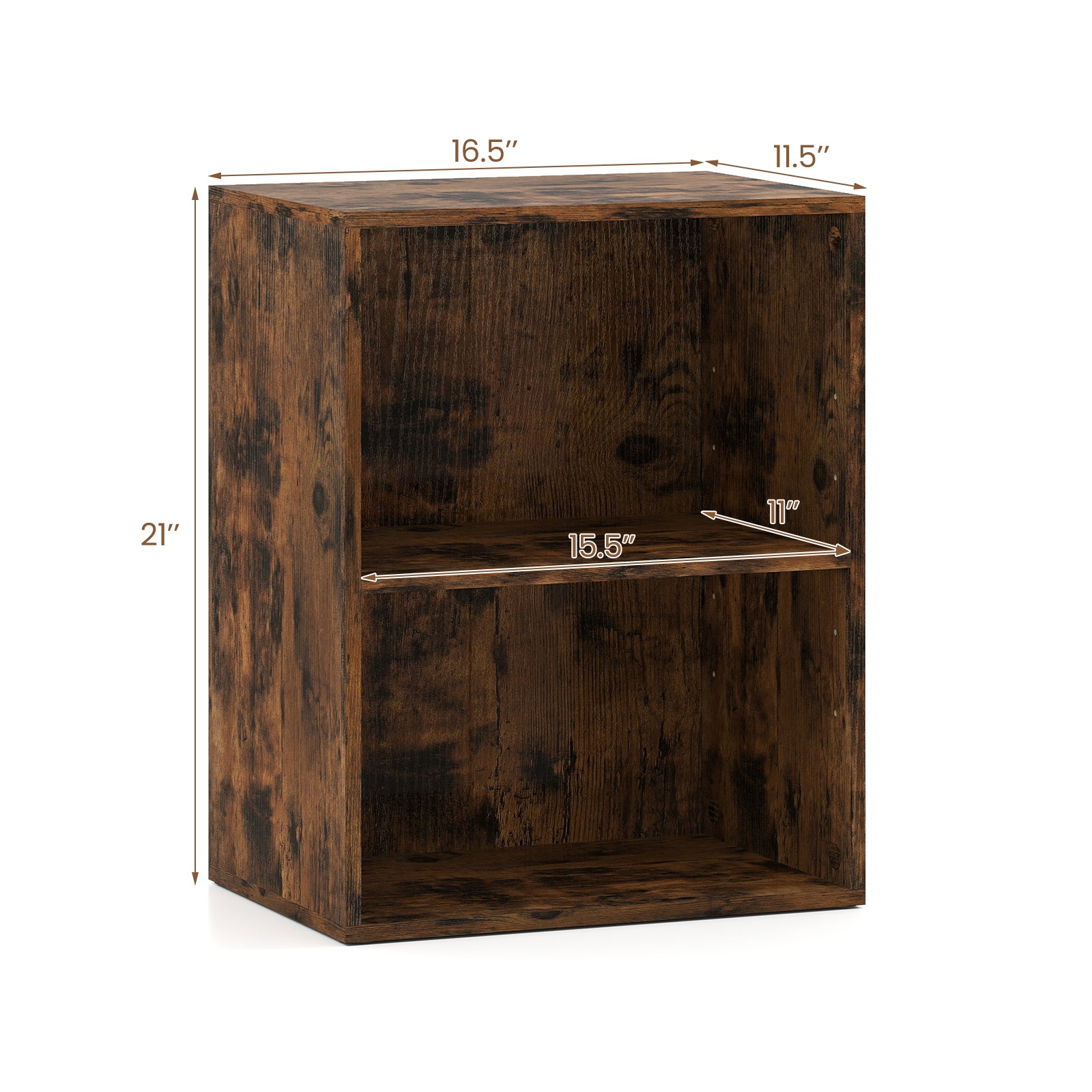 2-Cube Bookcase Floor Standing Open Bookshelf with 5-Position Adjustable Shelf, Brown Bookcases at Gallery Canada