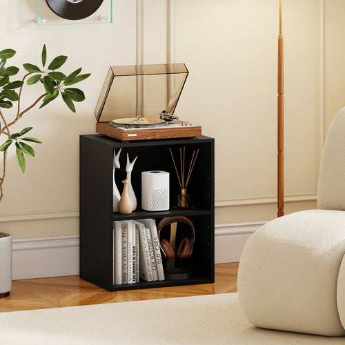 2-Cube Bookcase Floor Standing Open Bookshelf with 5-Position Adjustable Shelf, Black